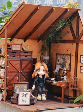 迷你微缩模型复古田园小木屋套装材料包ob11/12分bjd娃屋DIY益智