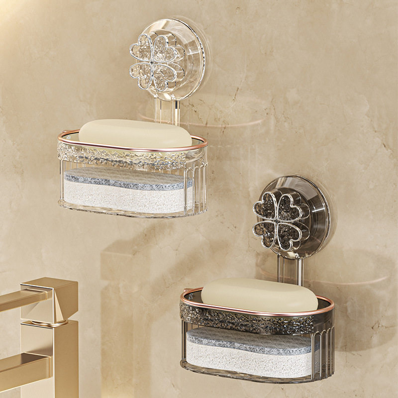 四叶草吸盘肥皂盒壁挂式免打孔沥水海绵排水浴室家用香皂置物架