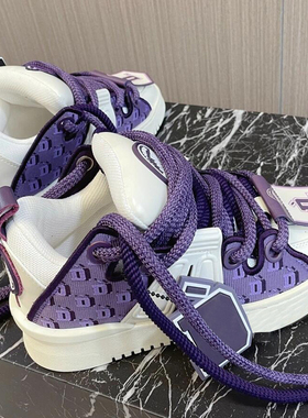 王鹤棣同款小众紫色情侣板鞋国潮双鞋带面包鞋高街男女厚底老爹鞋