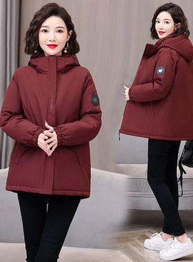 夹棉加厚冬季新款棉服女宽松派克服棉衣中老年棉袄防风冲锋衣外套