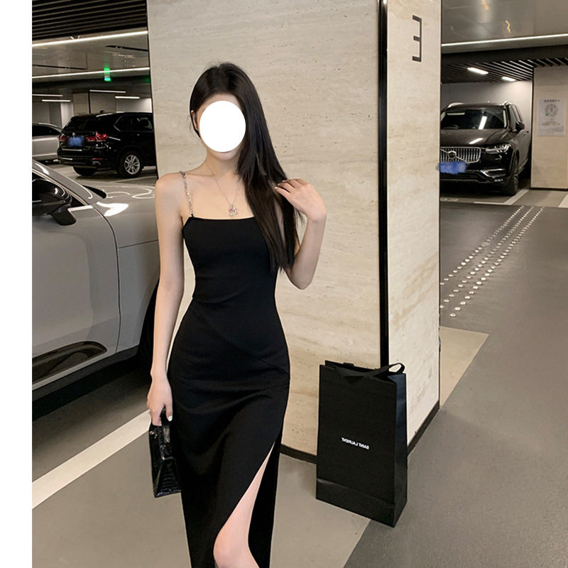 欧美性感吊带礼服轻奢小众高端级气质名媛收腰显瘦开叉生日连衣裙