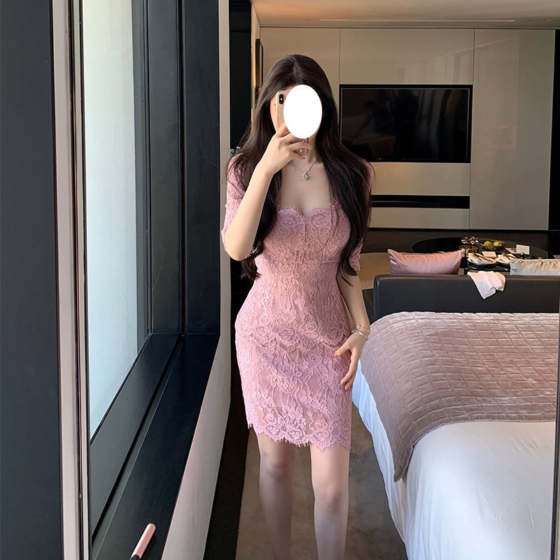 欧美性感蕾丝礼服轻奢高端小众级设计气质名媛晚宴年会包臀连衣裙