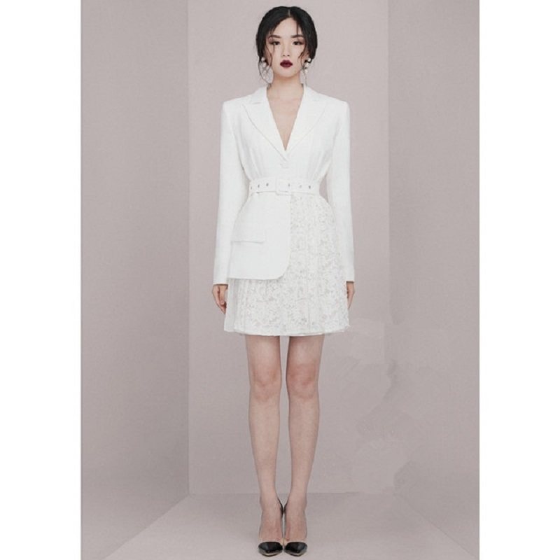 欧美秋冬复古休闲炸街chic西装气质名媛小众设计高级感蕾丝外套女