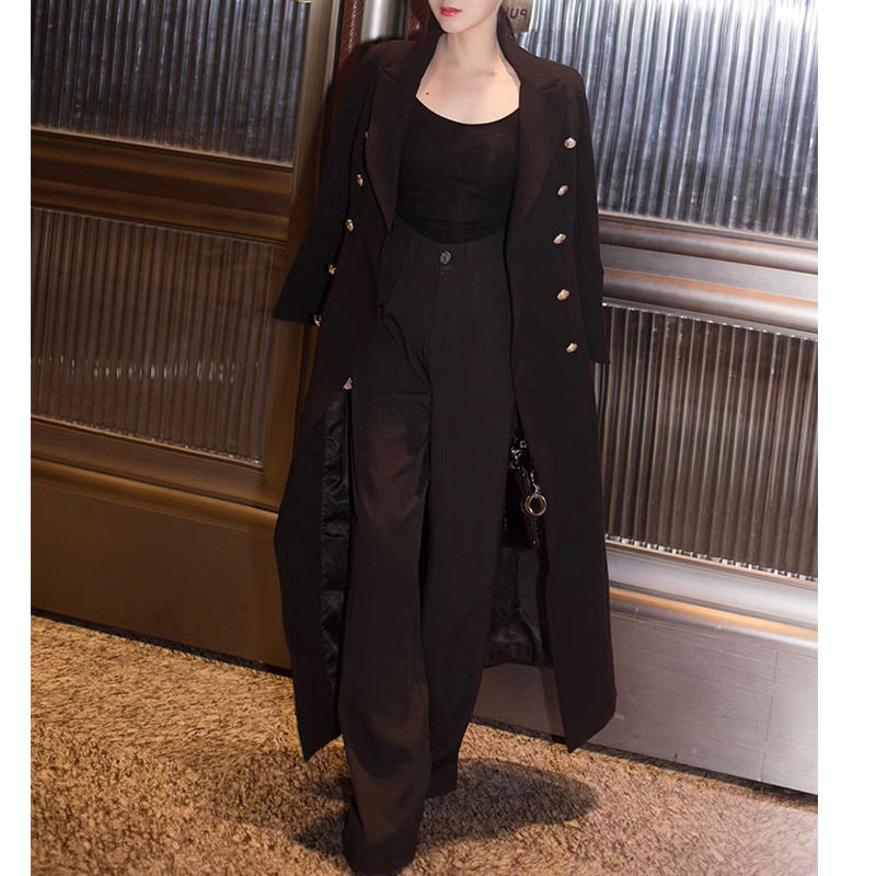 欧美秋冬复古休闲炸街chic西装气质名媛小众设计高级感风衣外套女
