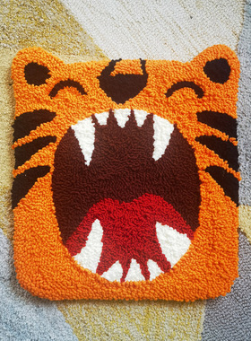 猫线手作小老虎坐垫地毯戳戳绣材料包手工diy地垫刺绣虎年情侣