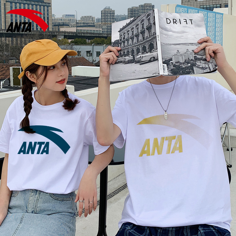 安踏t恤短袖男情侣体恤女夏季2023新款圆领透气白色打底休闲上衣