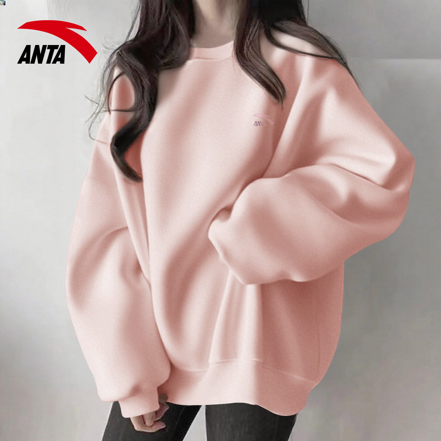 安踏粉色卫衣女冬季20205新款加绒圆领宽松长袖时尚百搭简约上衣,运动服/休闲服装,运动卫衣/套头衫,淘宝优惠券,粉丝福利购,淘宝优惠卷