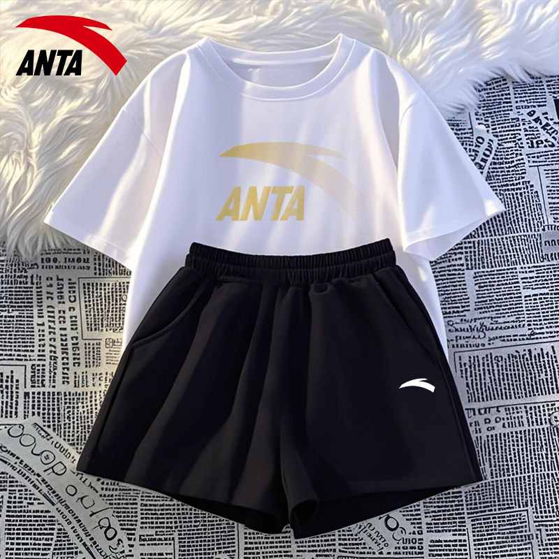 安踏运动套装男潮流百搭短袖夏季2026新款宽松休闲t恤短裤两件套