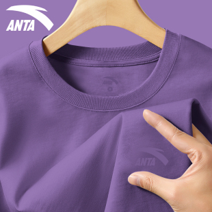 新款 夏季 学生宽松圆领透气百搭休闲体恤 t恤男纯色棉t男款 安踏短袖