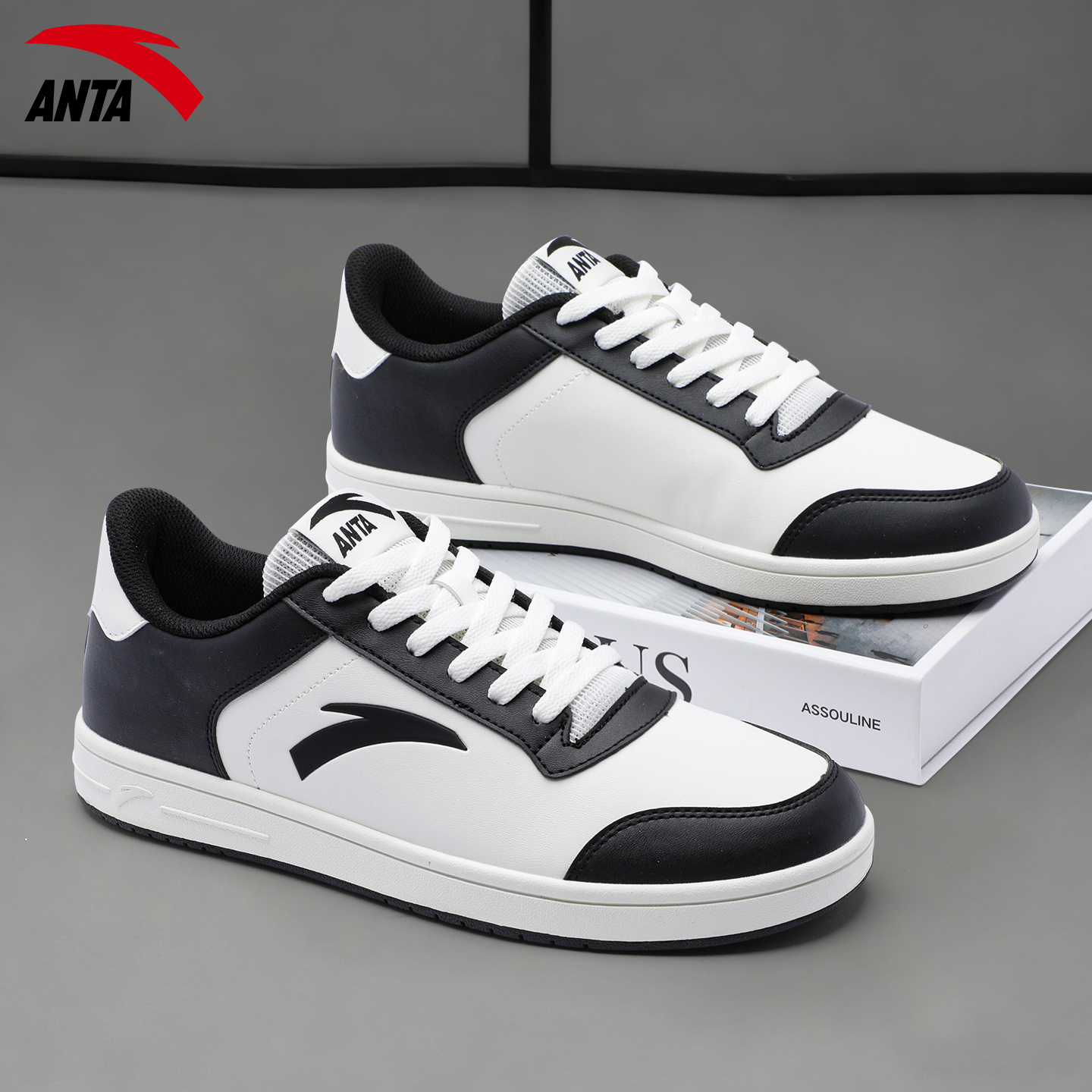 安踏板鞋男鞋黑色小白鞋