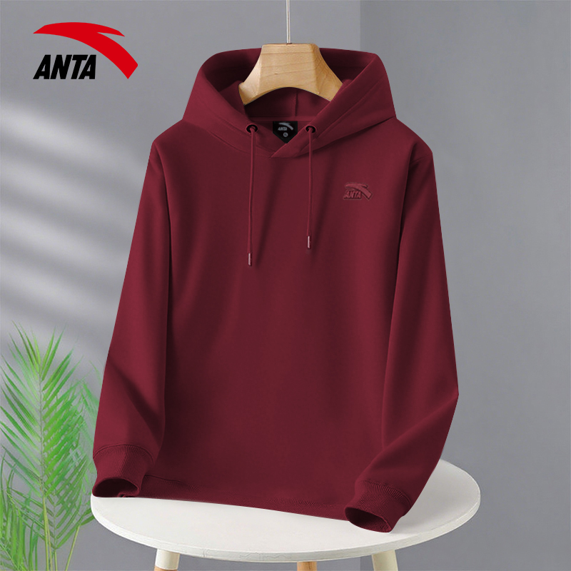 安踏红色连帽卫衣男潮流百搭