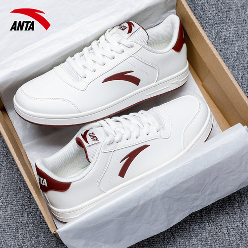 安踏男鞋红色板鞋皮面休闲