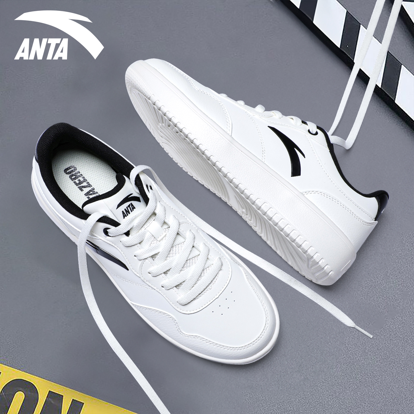 安踏轻程板鞋男鞋厚底小白鞋