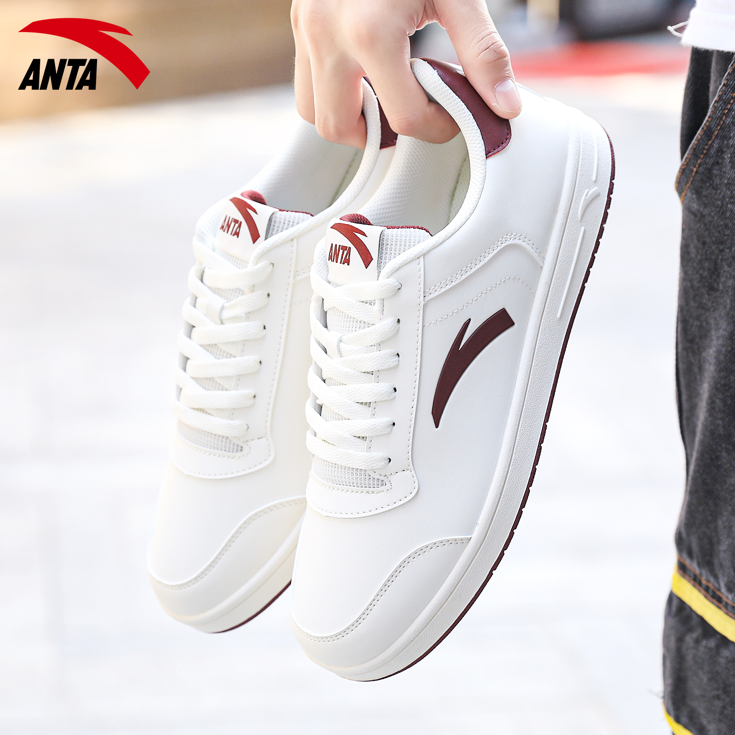 安踏板鞋板鞋男鞋皮面休闲