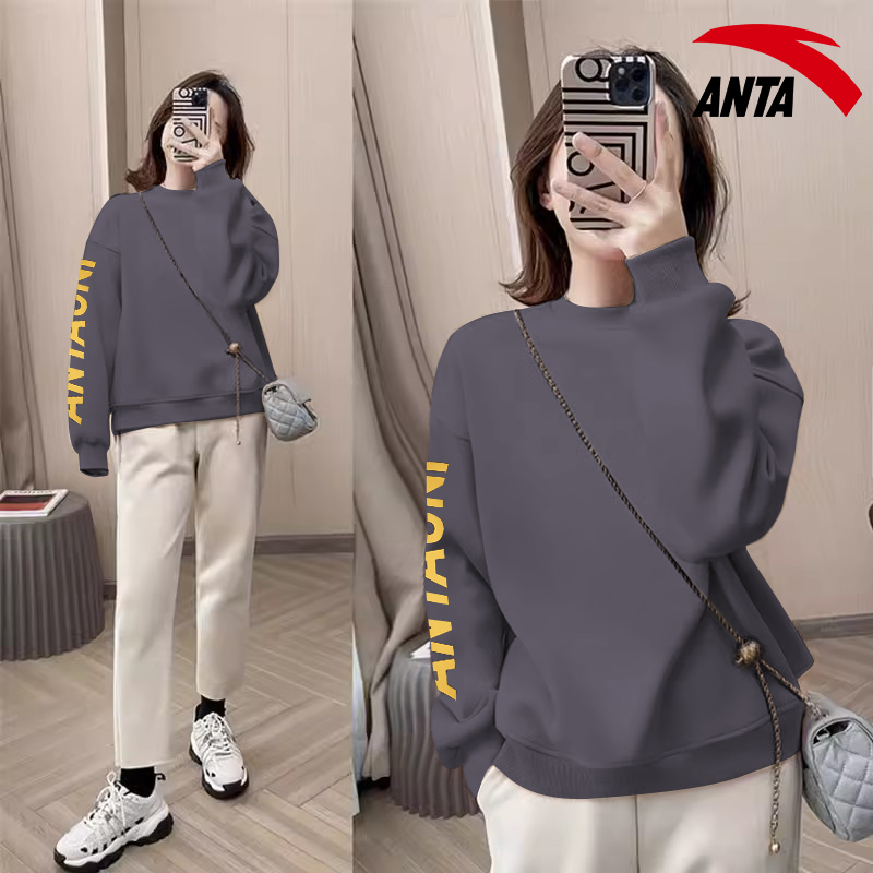 安踏卫衣女圆领休闲打底百搭