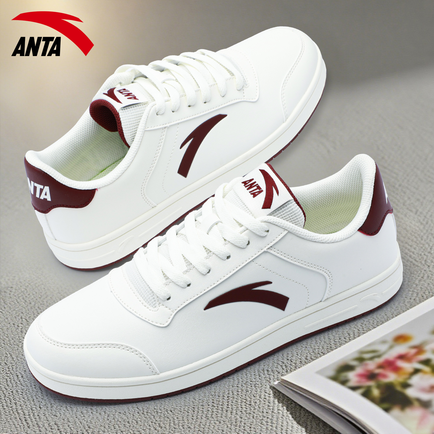 安踏板鞋男鞋红色小白鞋