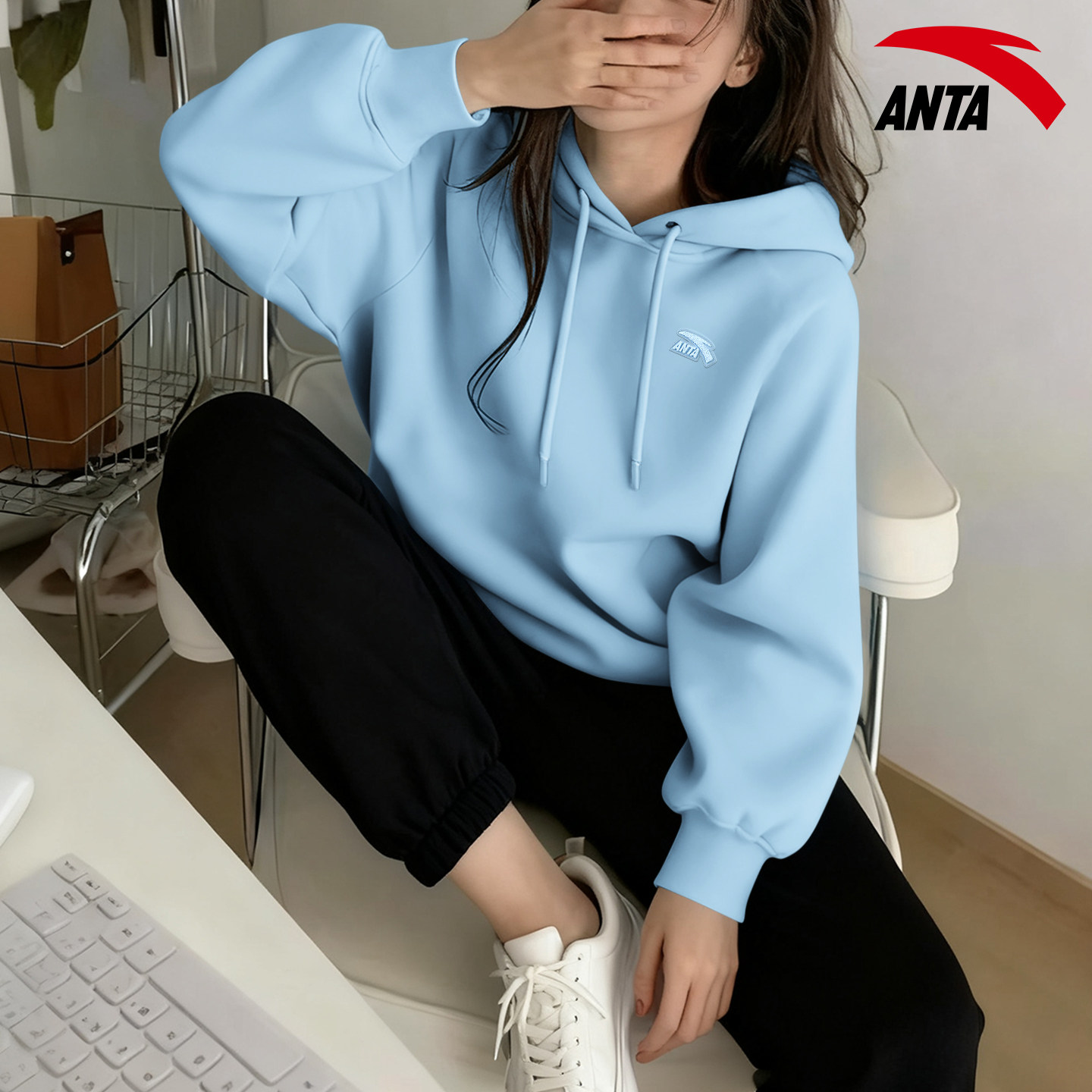 安踏运动连帽卫衣套装女款春季2026新款潮流百搭宽松休闲长袖长裤