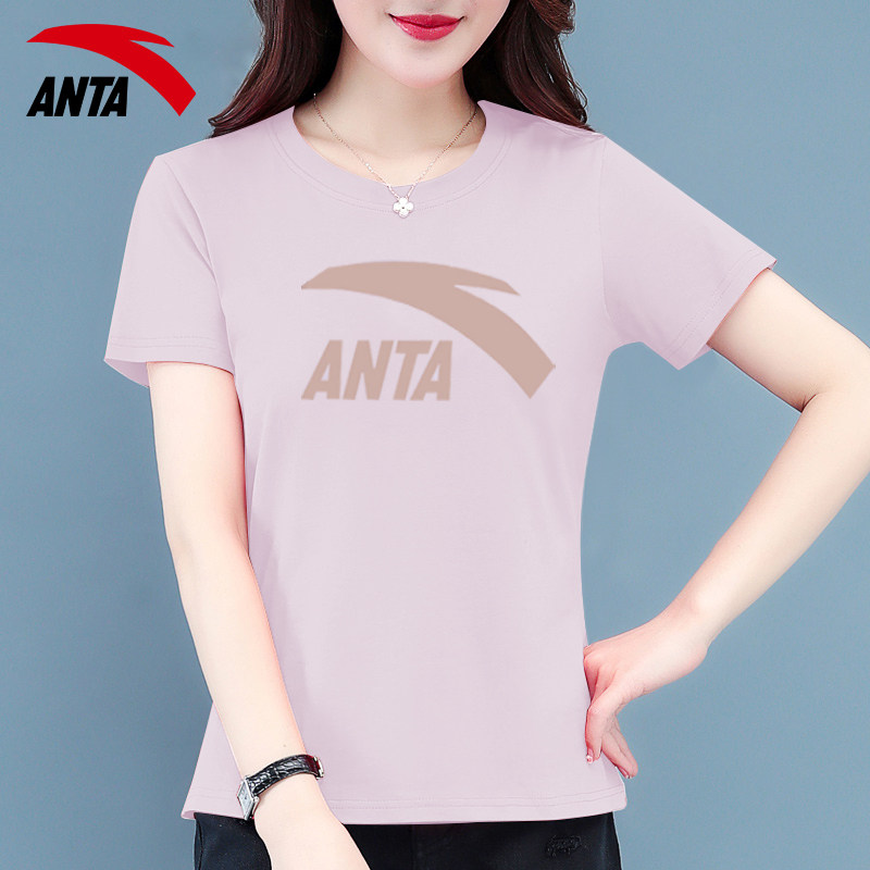 安踏短袖女t恤时尚百搭休闲棉t夏季新款官方正品圆领透气运动体恤
