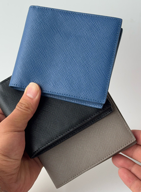 皮先生定制无logo版 原厂意大利进口十字纹牛皮横款短款钱包钱夹