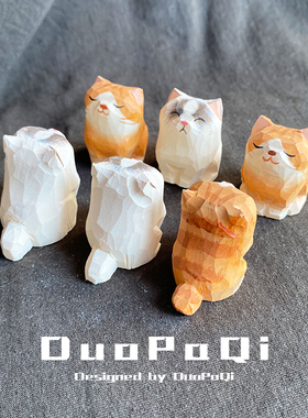 木雕小猫布偶猫可爱手作摆件卡通