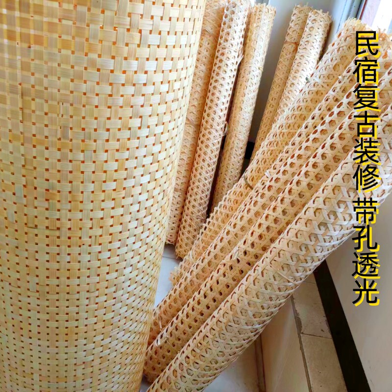 复古民宿装修吊顶竹席镂空装饰饭店屏风隔断工程墙面景点装潢碳化