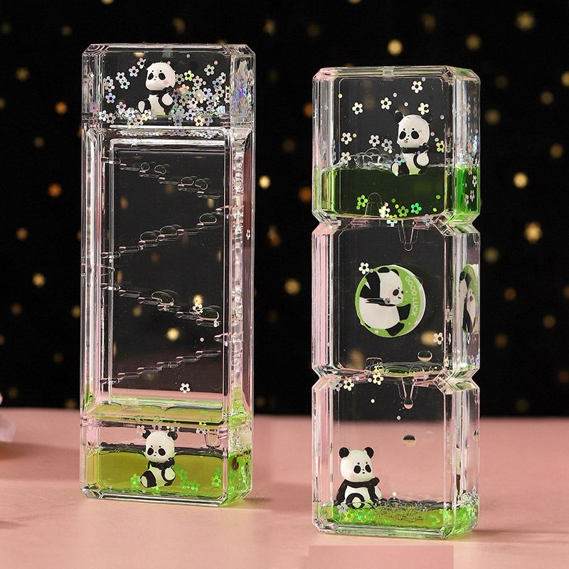 治愈系可爱熊猫动感滑滑梯油滴沙漏创意摆件学生减压玩具儿童礼物