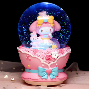 玫瑰美乐蒂水晶球音乐盒女孩公主风发光飘雪八音盒儿童学生日礼物