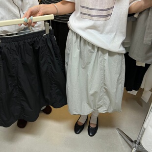 Lovely中长款半身裙抽绳花苞裙女