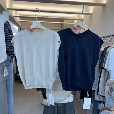 WEARELAB12610简约气质韩版圆领麻料针织衫短袖上衣女