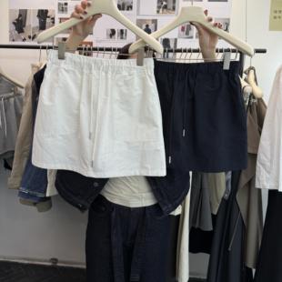 GRH2025春夏新款 小众抽绳松紧高腰简约风宽松显瘦百搭A字半身裙女