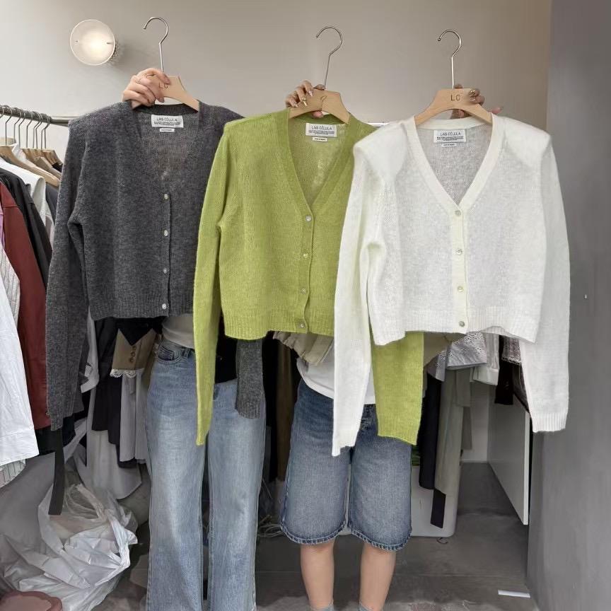 LAS CELULA2025春温柔气质V领马海毛开衫外套百搭针织衫上衣8747