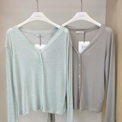 JASMINE2025夏季新款简约百搭休闲宽松显瘦V领天丝羊毛防晒衫3288