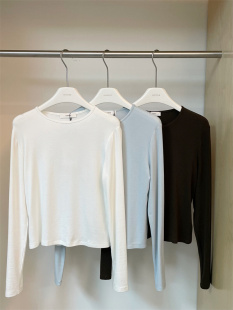 JASMINE2025秋冬新款简约气质圆领纯色显瘦百搭T恤长袖打底衫2342