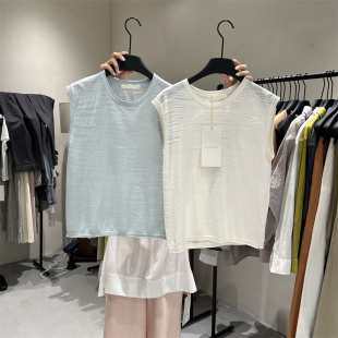 背心上衣女2407 FN爱与南希2024夏季 新款 简约圆领百搭薄款 亚麻无袖