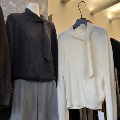 十三行WEARELAB2025冬季新款通勤小众设计感绑带毛衣女针织衫1870