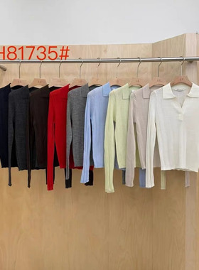 LC十三行2025春新款简约气质POLO领修身显瘦羊毛针织衫上衣81735