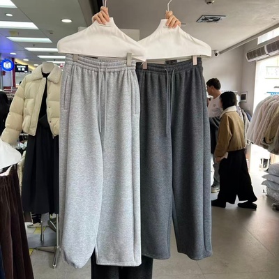 XHM2025冬季新款宽松百搭小个子加绒卫裤休闲裤束脚裤女长裤7387