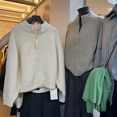 WEARELAB2293简约韩版立领拉链式加厚颗粒感羊毛毛衣女