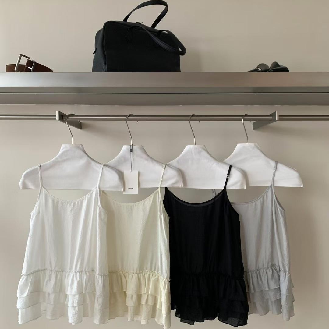 OLIVE十三行2025韩系纯欲甜美叠穿荷叶边天丝背心小衫吊带2489-2