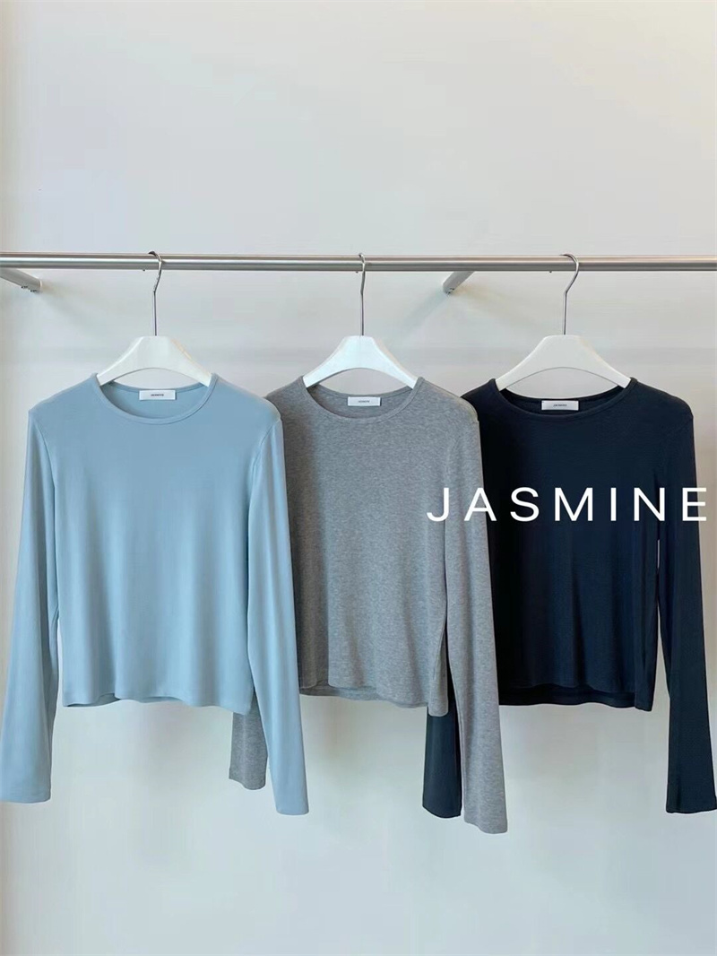 JASMINE2024年春季简约气质圆领纯色显瘦百搭T恤女长袖打底衫2342 女装/女士精品 T恤 原图主图