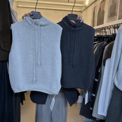 十三行WEARELAB2025秋冬新款小众立领系带设计感羊毛毛衣马甲2131