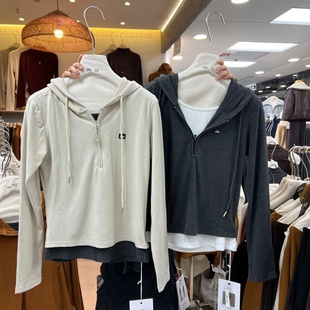 JIN 上衣女 SE5225撞色连帽假两件卫衣帽衫