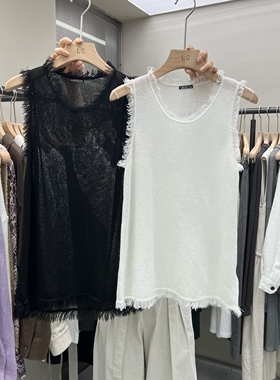 2025秋季新款十三行LAS CELULA镂空无袖针织背心流苏上衣女81626