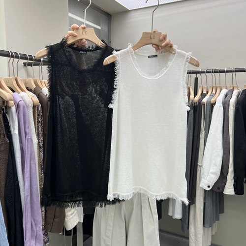 2025秋季新款十三行LAS CELULA镂空无袖针织背心流苏上衣女81626