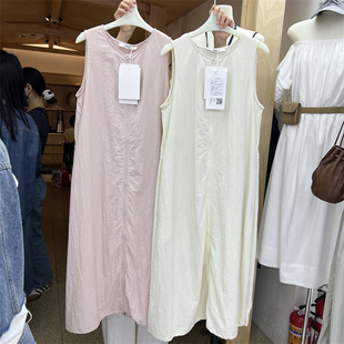 HELLO6302 2024夏季新款纯色无袖背心连衣裙女宽松显瘦中长款裙子