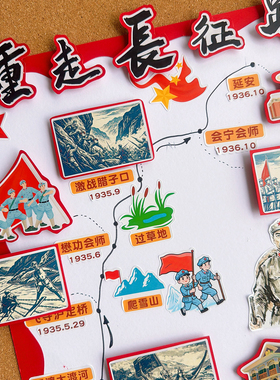 红色文化重走长征精神历史主题贴纸套装DIY装饰贴画手抄报装饰贴