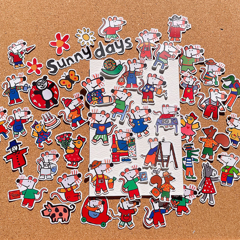 可爱卡通漫画小老鼠手帐贴纸素材幼儿园奖励粘贴儿童成长相册装饰