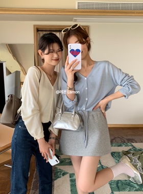 The lemon软糯针织开衫女早秋2023新款v领长袖羊毛空调衫外搭上衣