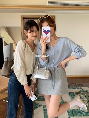 The lemon软糯针织开衫女早秋2023新款v领长袖羊毛空调衫外搭上衣