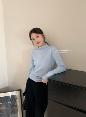 HAVE U半高领毛衣女小个子长袖慵懒ins百搭针织衫打底内搭羊毛衫